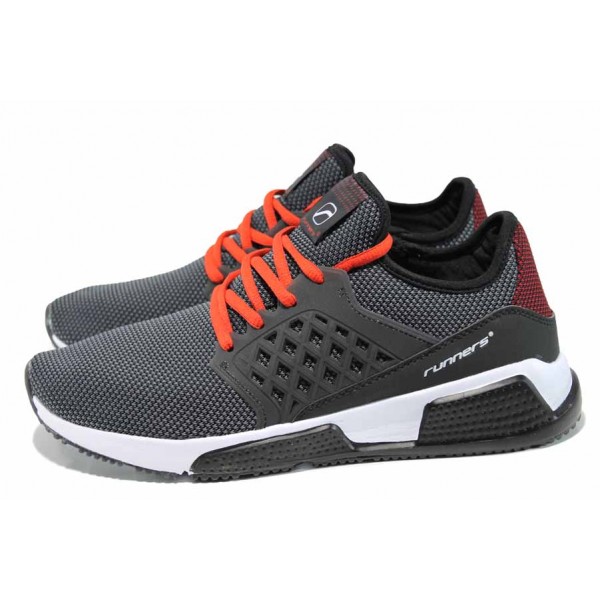 Черни мъжки маратонки, текстилна материя - спортни обувки за пролетта и лятото N 100012058