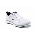 Бели мъжки маратонки, еко-кожа и текстилна материя - спортни обувки за пролетта и лятото N 100012060