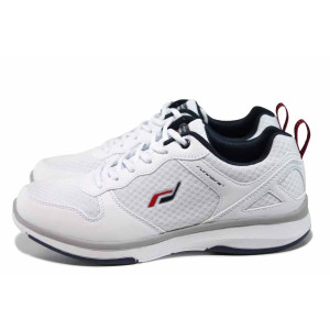 Бели мъжки маратонки, еко-кожа и текстилна материя - спортни обувки за пролетта и лятото N 100012060