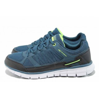 Зелени мъжки маратонки, еко-кожа и текстилна материя - спортни обувки за пролетта и лятото N 100012056
