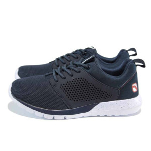 Тъмносини дамски маратонки, еко-кожа и текстилна материя - спортни обувки за пролетта и лятото N 100012054