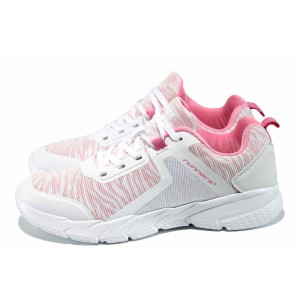 Бели дамски маратонки, еко-кожа и текстилна материя - спортни обувки за пролетта и лятото N 100012052