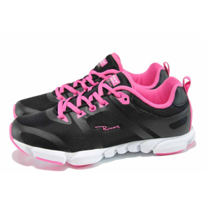 Черни дамски маратонки, еко-кожа и текстилна материя - спортни обувки за пролетта и лятото N 100012050