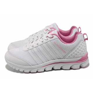 Бели дамски маратонки, еко-кожа и текстилна материя - спортни обувки за пролетта и лятото N 100012048