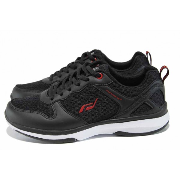 Черни мъжки маратонки, еко-кожа и текстилна материя - спортни обувки за пролетта и лятото N 100012059