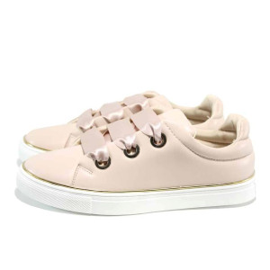 Розови дамски маратонки, здрава еко-кожа - спортни обувки за пролетта и лятото N 100012258