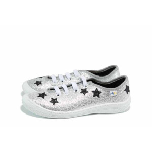 Сребристи анатомични детски обувки, текстилна материя - равни обувки за целогодишно ползване N 100012321