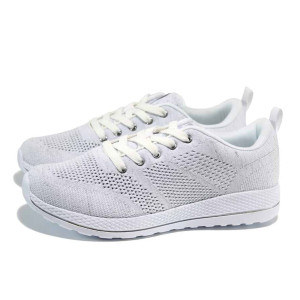 Бели дамски маратонки, текстилна материя - спортни обувки за пролетта и лятото N 100012376