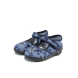 Сини анатомични детски обувки, текстилна материя - равни обувки за целогодишно ползване N 100012384