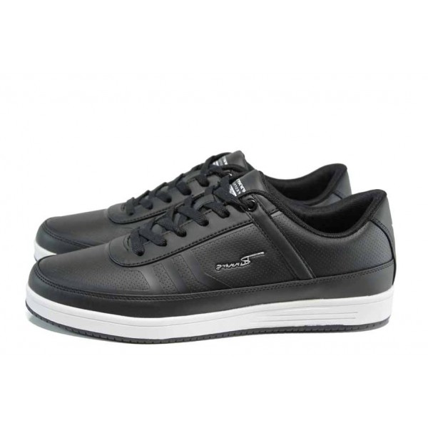 Черни мъжки спортни обувки, здрава еко-кожа - ежедневни обувки за пролетта и лятото N 100012420