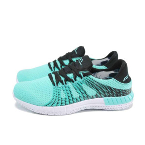 Зелени дамски маратонки с мемори пяна, еко-кожа и текстилна материя - спортни обувки за пролетта и лятото N 100012421