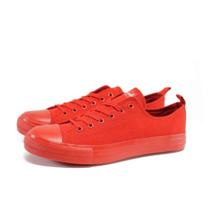 Червени тинейджърски маратонки, текстилна материя - спортни кецове за пролетта и лятото N 100012545