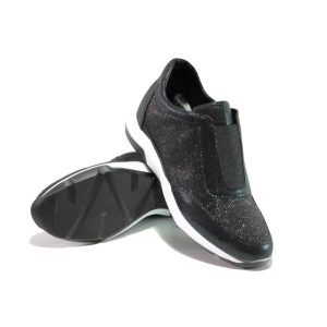 Анатомични черни спортни дамски обувки, еко-кожа и текстилна материя - ежедневни обувки за есента и зимата N 100012966