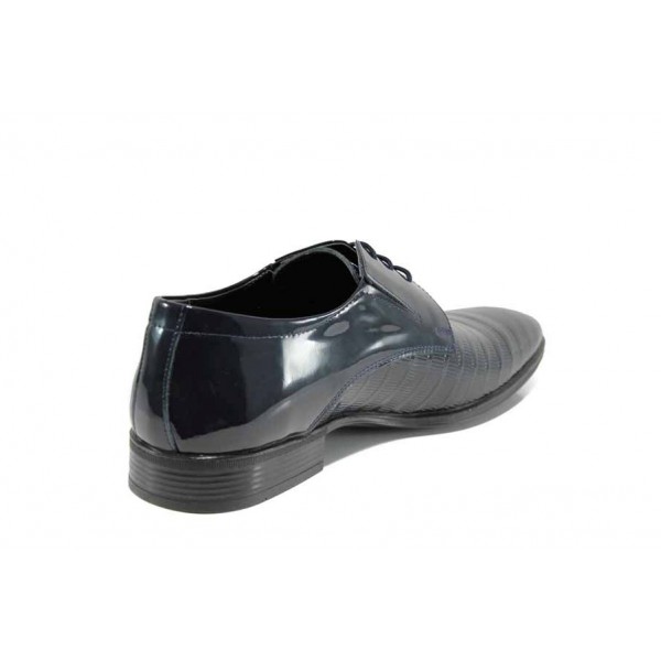 Тъмносини официални мъжки обувки, лачена естествена кожа - официални обувки за целогодишно ползване N 100012129