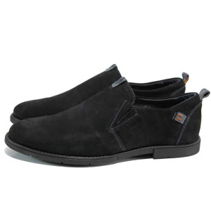 Черни анатомични мъжки обувки, естествен набук - всекидневни обувки за пролетта и лятото N 100012329