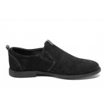 Черни анатомични мъжки обувки, естествен набук - всекидневни обувки за пролетта и лятото N 100012329