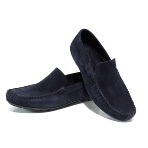 Тъмносини анатомични мъжки мокасини, естествен набук - ежедневни обувки за пролетта и лятото N 100012447