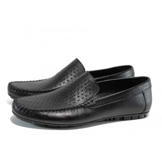 Черни анатомични мъжки мокасини, естествена кожа - ежедневни обувки за пролетта и лятото N 100012448