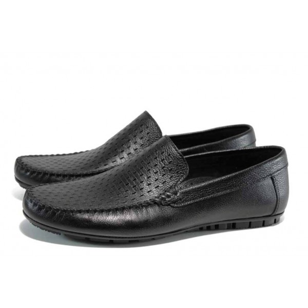 Черни анатомични мъжки мокасини, естествена кожа - ежедневни обувки за пролетта и лятото N 100012448