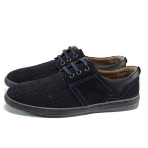 Тъмносини анатомични мъжки обувки, естествен набук - ежедневни обувки за пролетта и лятото N 100012450