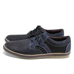 Тъмносини анатомични мъжки обувки, естествена кожа - ежедневни обувки за пролетта и лятото N 100012451