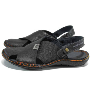 Черни ортопедични мъжки сандали, естествена кожа - ежедневни обувки за пролетта и лятото N 100012638