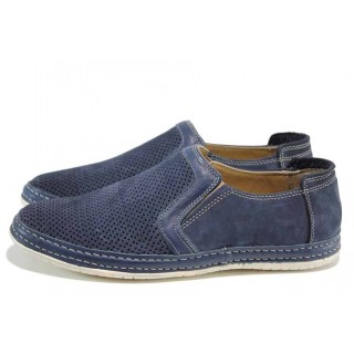 Сини ортопедични мъжки обувки, естествен набук - всекидневни обувки N 100012806