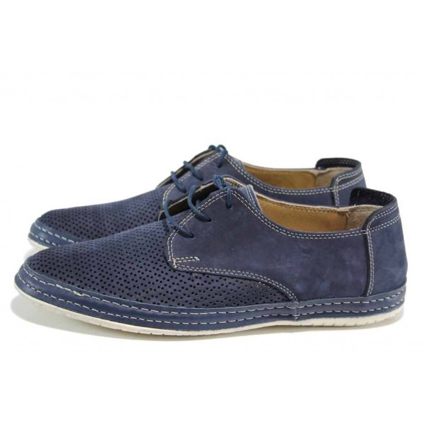 Сини ортопедични мъжки обувки, естествен набук - всекидневни обувки N 100012807