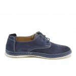 Сини ортопедични мъжки обувки, естествен набук - всекидневни обувки N 100012807