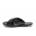 Черни мъжки чехли, естествена кожа - ежедневни обувки за пролетта и лятото N 100012810