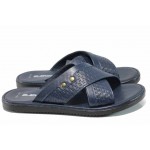 Сини мъжки чехли, естествена кожа - ежедневни обувки за пролетта и лятото N 100012809