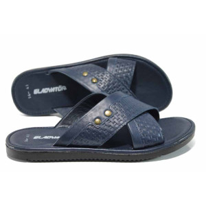 Сини мъжки чехли, естествена кожа - ежедневни обувки за пролетта и лятото N 100012809