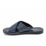 Сини мъжки чехли, естествена кожа - ежедневни обувки за пролетта и лятото N 100012809