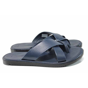 Сини мъжки чехли, естествена кожа - ежедневни обувки за пролетта и лятото N 100012808