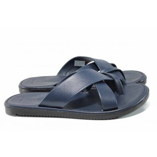Сини мъжки чехли, естествена кожа - ежедневни обувки за пролетта и лятото N 100012808