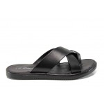 Черни мъжки чехли, естествена кожа - ежедневни обувки за пролетта и лятото N 100012818