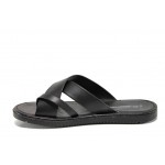 Черни мъжки чехли, естествена кожа - ежедневни обувки за пролетта и лятото N 100012818