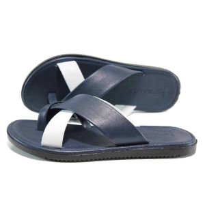 Сини мъжки чехли, естествена кожа - ежедневни обувки за пролетта и лятото N 100012819