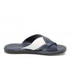 Сини мъжки чехли, естествена кожа - ежедневни обувки за пролетта и лятото N 100012819