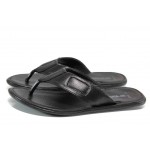 Черни анатомични мъжки чехли, естествена кожа - ежедневни обувки за лятото N 100011004