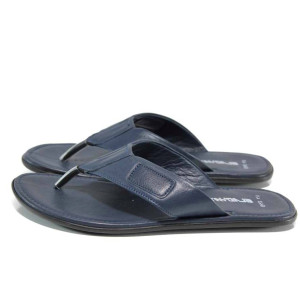 Сини анатомични мъжки чехли, естествена кожа - ежедневни обувки за лятото N 100011006