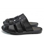 Черни анатомични мъжки чехли, естествена кожа - ежедневни обувки за пролетта и лятото N 100012847