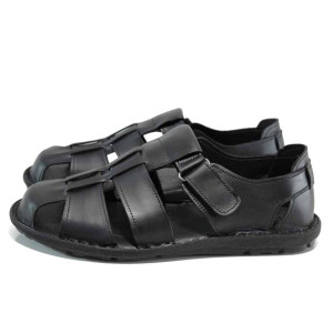 Черни анатомични мъжки сандали, здрава еко-кожа - ежедневни обувки за пролетта и лятото N 100012857