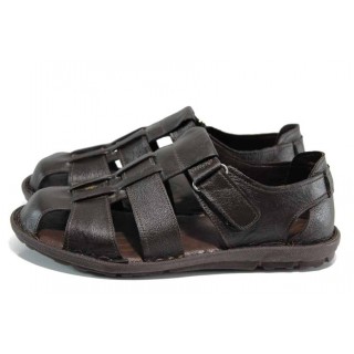 Кафяви анатомични мъжки сандали, здрава еко-кожа - ежедневни обувки за пролетта и лятото N 100012856