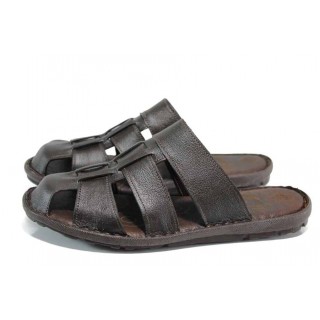 Кафяви анатомични мъжки чехли, здрава еко-кожа - ежедневни обувки за пролетта и лятото N 100012855