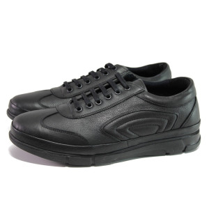 Анатомични черни мъжки обувки, естествена кожа - ежедневни обувки за есента и зимата N 100013036