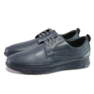 Анатомични тъмносини мъжки обувки, естествена кожа - ежедневни обувки за есента и зимата N 100013029