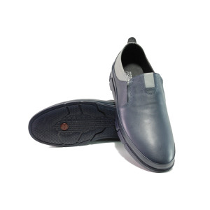 Анатомични тъмносини мъжки обувки, естествена кожа - ежедневни обувки за есента и зимата N 100013030