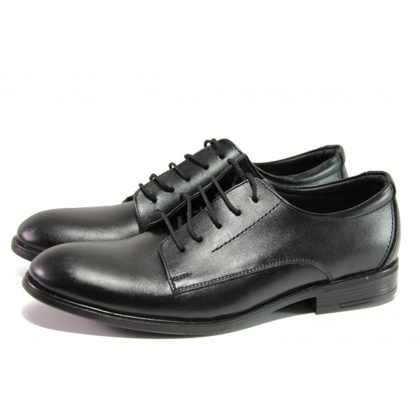 Анатомични черни мъжки обувки, естествена кожа - елегантни обувки за целогодишно ползване N 100013033
