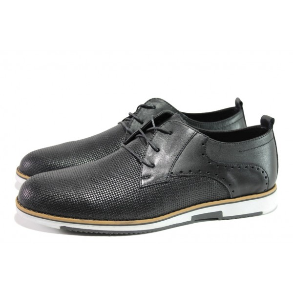 Черни мъжки обувки, естествена кожа - ежедневни обувки за есента и зимата N 100013078